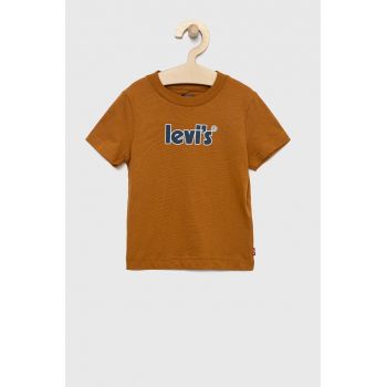 Levi's tricou de bumbac pentru copii culoarea maro, cu imprimeu