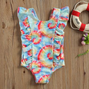 Costum de baie multicolor cu volanne verticale Drool