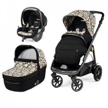 Carucior 3 in 1 Peg Perego Veloce, Lounge, 0 - 22 kg, Graphic Gold, Negru / Bej