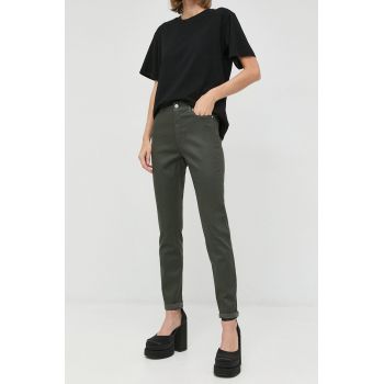 Marella pantaloni femei, culoarea verde, mulata, high waist