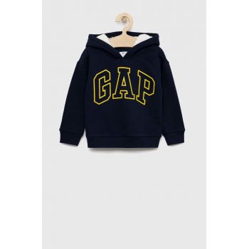 GAP bluza copii culoarea albastru marin, cu glugă, cu imprimeu