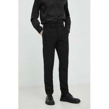 Bruuns Bazaar pantaloni Karlsus Basic Pants barbati, culoarea negru, mulata