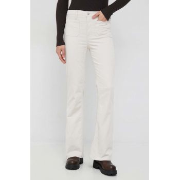 GAP pantaloni de catifea cord femei, culoarea bej, evazati, high waist