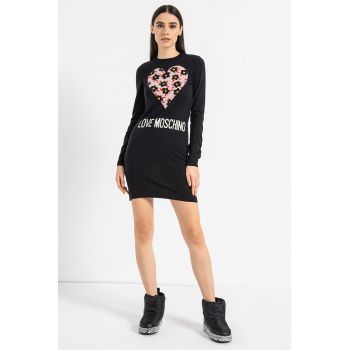 Rochie-pulover din amestec de lana cu imprimeu logo