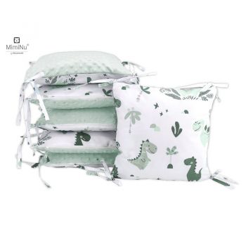 Aparatoare cu 6 pernute modulare cu fermoar pentru patut 120X60 cm Minky Dino Mint MimiNu