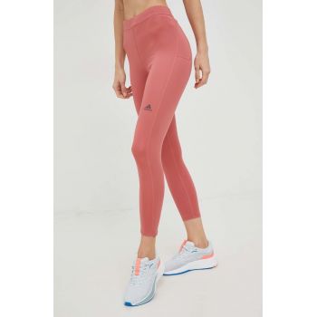 adidas Performance leggins de alergare Run Icons femei, culoarea portocaliu, neted