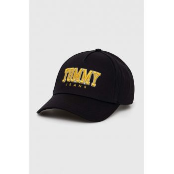 Tommy Jeans șapcă de baseball din bumbac culoarea negru, cu imprimeu