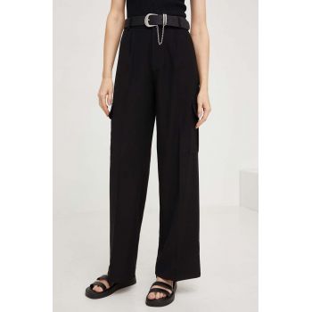 Answear Lab pantaloni femei, culoarea negru, drept, high waist