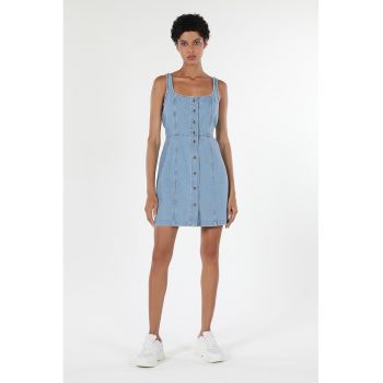 Rochie mini cambrata din material chambray