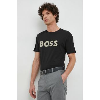 BOSS tricou din bumbac BOSS CASUAL barbati, culoarea negru, cu imprimeu, 50481923