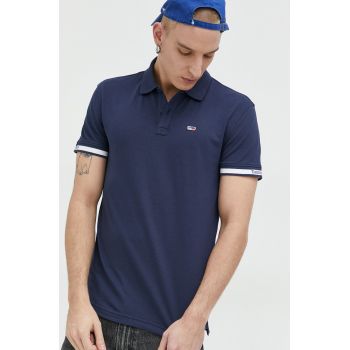 Tommy Jeans tricou polo barbati, culoarea albastru marin, cu imprimeu