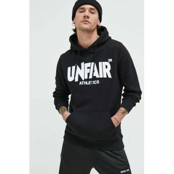 Unfair Athletics hanorac de bumbac barbati, culoarea negru, cu glugă, cu imprimeu