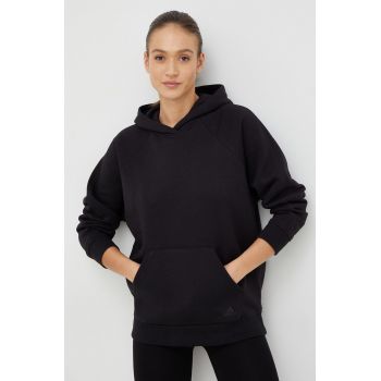 adidas bluza femei, culoarea negru, cu glugă, neted