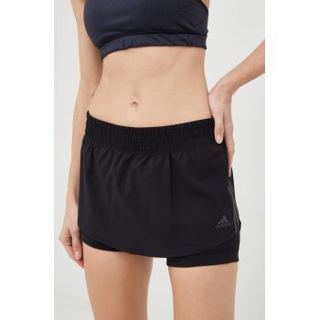 Adidas Performance pantaloni scurți de alergare run icons femei, culoarea negru, cu imprimeu, medium waist ieftini