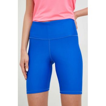 Under Armour pantaloni scurți de antrenament femei, culoarea albastru marin, neted, high waist 1360939-698