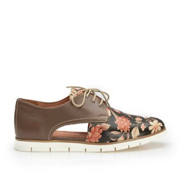 Pantofi casual dama, perforati din piele naturala,Leofex - 022 taupe floral ieftina