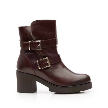 Botine dama casual din piele naturala Leofex- 076 Maro la reducere