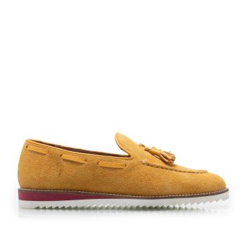 Mocasini casual damă din piele naturală, Leofex - 202 Muştar Velur