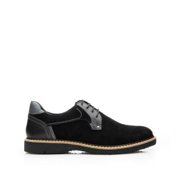 Pantofi barbati casual din piele naturala Leofex- 590-1 Negru Velur