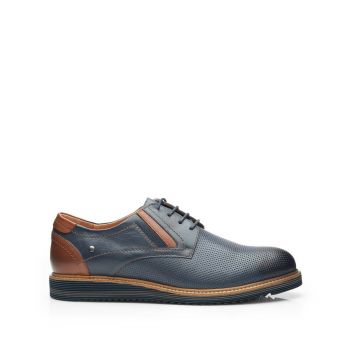 Pantofi casual barbati din piele naturala Leofex - Mostra 603 Blue+cognac box