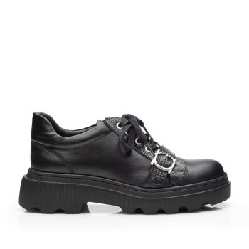 Pantofi casual damă din piele naturală,Leofex - 318-2 Negru box