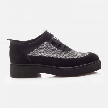 Pantofi casual dama din piele naturala - 045 Negru Carouri Velur la reducere