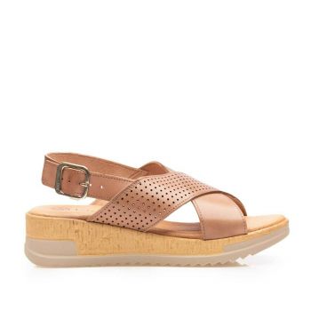 Sandale cu platforma dama din piele naturala - 7930 Nude box perforat