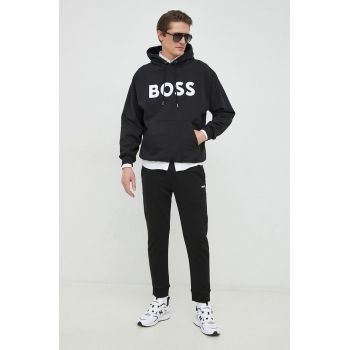 BOSS pantaloni de trening din bumbac BOSS GREEN barbati, culoarea negru