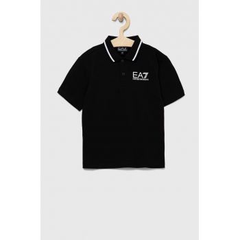 EA7 Emporio Armani tricouri polo din bumbac pentru copii culoarea negru, neted