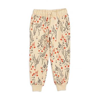 Mini Rodini pantaloni de trening din bumbac pentru copii culoarea bej, modelator