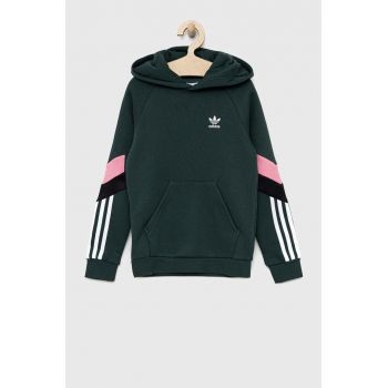 Adidas Originals bluza copii culoarea verde, cu glugă, neted