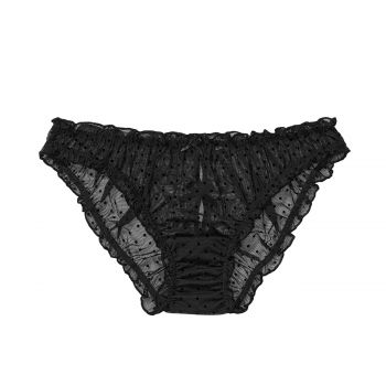 Flocked dot ruffled mesh cheekini panty m