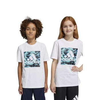 Adidas tricou de bumbac pentru copii culoarea alb, cu imprimeu