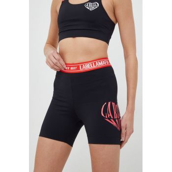 LaBellaMafia pantaloni scurți de antrenament Fantasy femei, culoarea negru, cu imprimeu, high waist