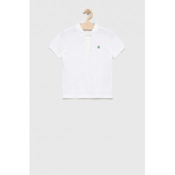 United Colors of Benetton tricouri polo din bumbac pentru copii culoarea alb, neted