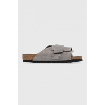 Birkenstock papuci din piele KYOTO barbati, culoarea gri, 1024502