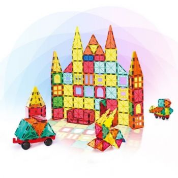 Set 108 piese magnetice transparente, 3D Magnetic Tiles, pentru construit