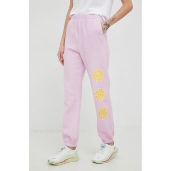 Billabong pantaloni de trening din bumbac X SMILEY femei, culoarea violet, cu imprimeu