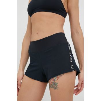 Roxy pantaloni scurți de alergare Bold Moves femei, culoarea negru, cu imprimeu, medium waist ieftini