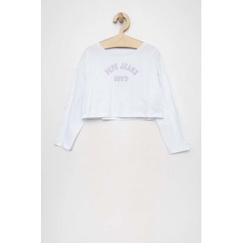 Pepe Jeans longsleeve din bumbac pentru copii Paullete culoarea alb, cu imprimeu