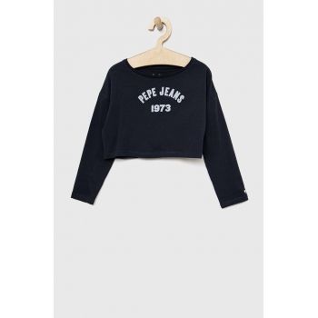 Pepe Jeans longsleeve din bumbac pentru copii Paullete culoarea albastru marin, cu imprimeu de firma original