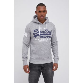 Superdry Bluză bărbați, culoarea gri, cu imprimeu