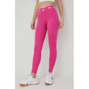 adidas Performance leggins de antrenament Techfit Brand Love culoarea roz, modelator