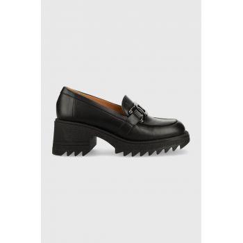 Charles Footwear pantofi de piele Kiara femei, culoarea negru, cu toc drept, Kiara.Loafer