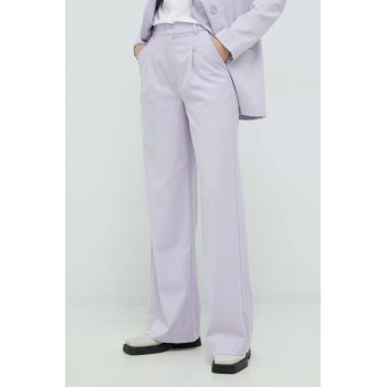 Gestuz pantaloni PaulaGZ femei, culoarea violet, lat, high waist 10906861