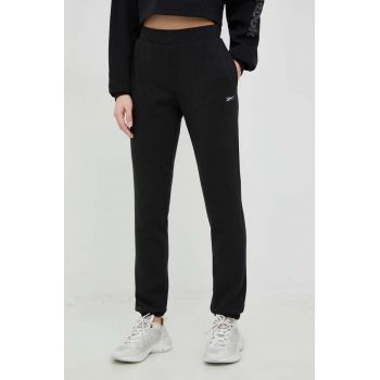 Reebok pantaloni de trening culoarea negru, neted