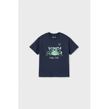 Mayoral tricou din bumbac pentru bebelusi culoarea albastru marin, cu imprimeu