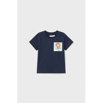 Mayoral tricou din bumbac pentru bebelusi culoarea albastru marin, cu imprimeu
