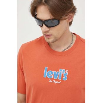 Levi's tricou din bumbac culoarea portocaliu, cu imprimeu