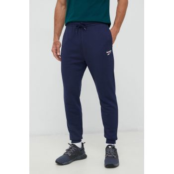 Reebok pantaloni de trening culoarea albastru marin, neted